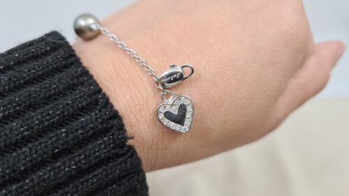 Bracciale firmato Salvini in Oro 18 kt con Perle e Cuore Diamanti 0,12 Ct