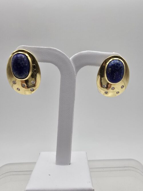 Orecchini Oro Giallo 18 Kt con Lapislazzuli e Diamanti Pavè