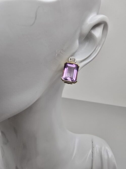 Orecchini Oro Giallo 18 Kt Ametista e Diamanti