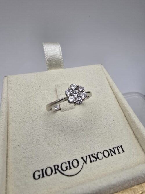 Anello Fiorellino in Oro Bianco 18 Kt e Diamanti firmato Giorgio Visconti
