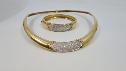 Parure Girocollo e Bracciale in Oro 18 kt con Pavè Diamanti 5 Ct circa