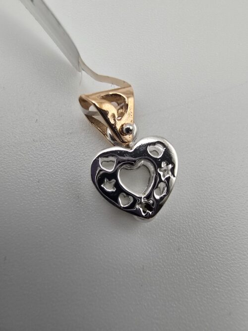 Ciondolo Cuore in Oro Bianco e Giallo 18 Kt